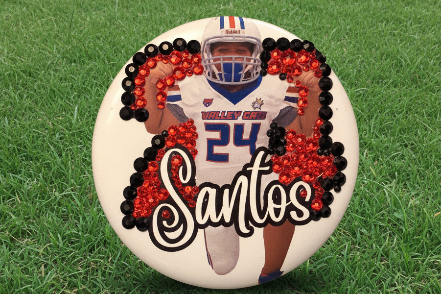 Custom Bling Athlete Button- Rhinestone Number Edition