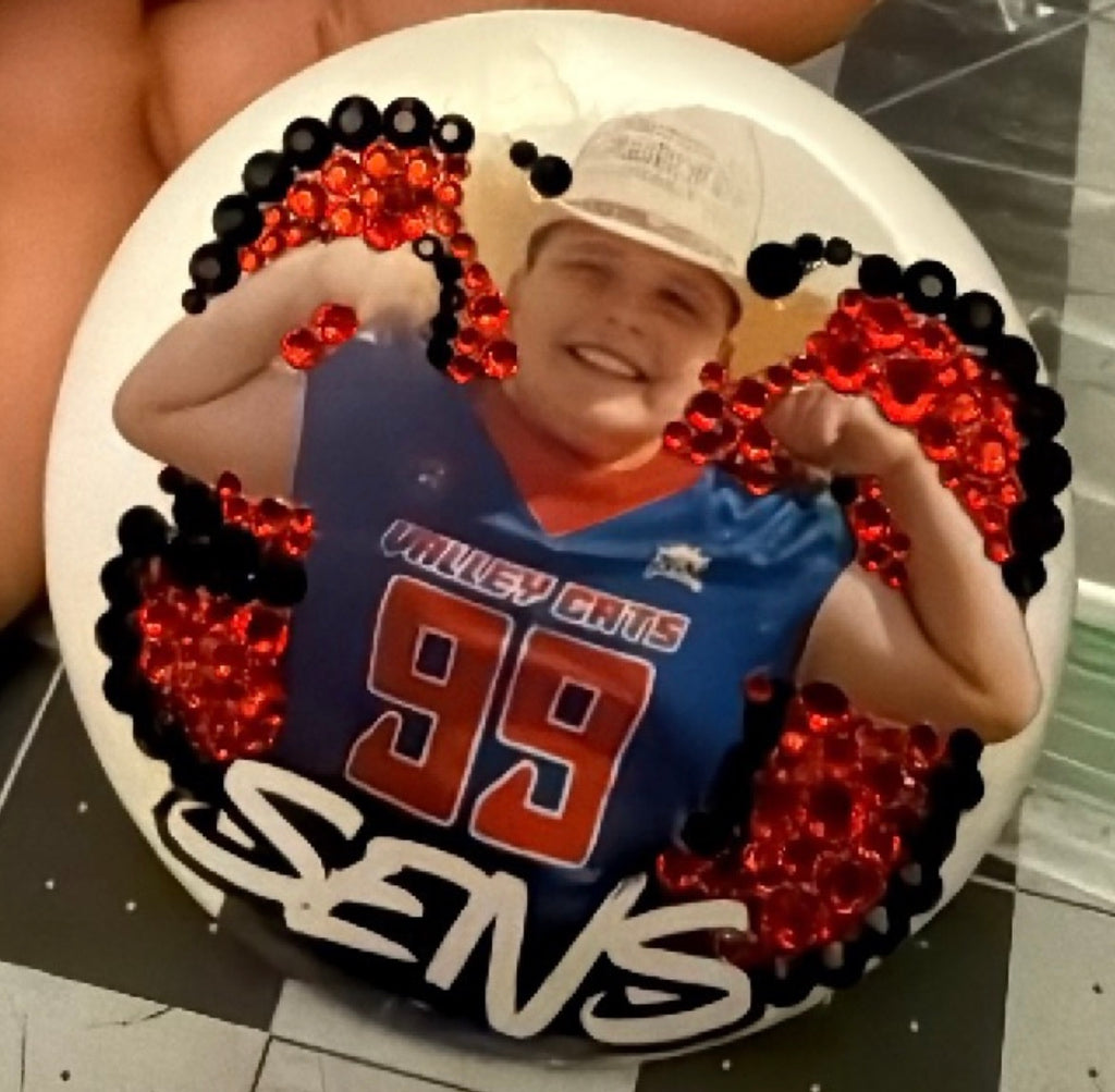 Custom Bling Athlete Button- Rhinestone Number Edition