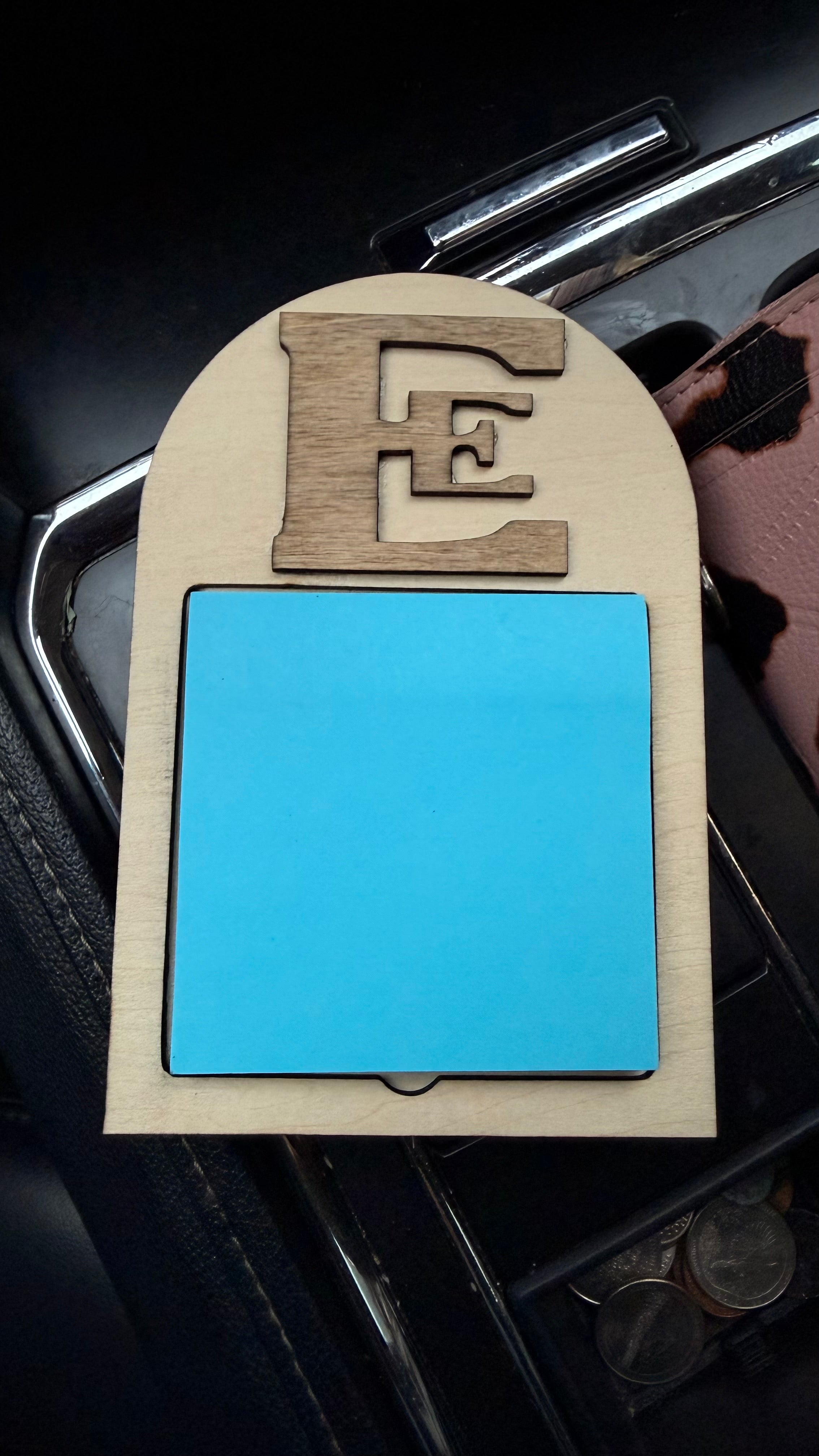 Personalized Wooden Sticky Note Holder: Laser-Cut Wooden Logo- Double E Edcouch Elsa Wood Stain