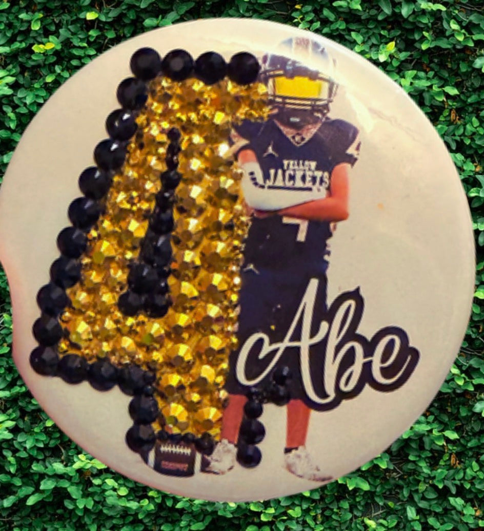 Custom Bling Athlete Button- Rhinestone Number Edition
