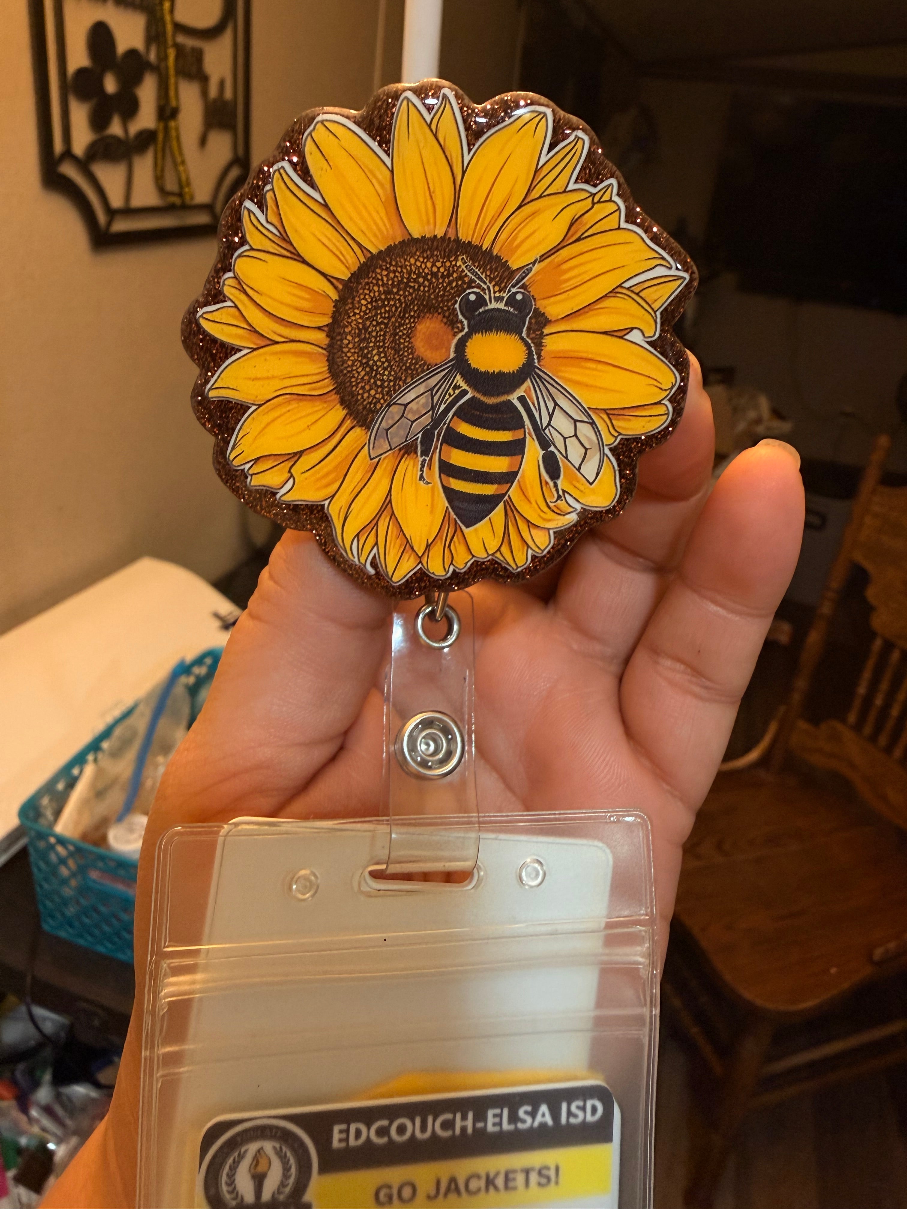 Sunflower bee-badge reel & topper