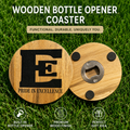 CUSTOM ENGRAVED WOODEN BOTTLE OPENER- PERSONALIZED LOGO WOODEN DRINK COASTER