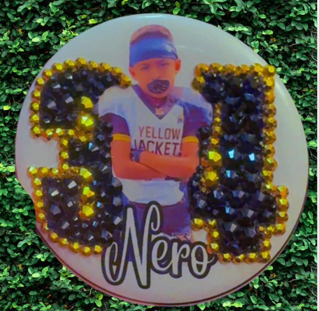 Custom Bling Athlete Button- Rhinestone Number Edition