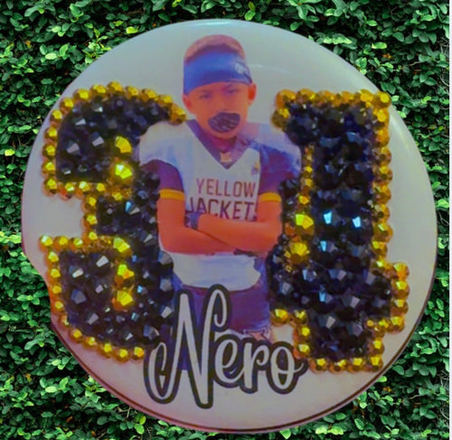 Custom Bling Athlete Button- Rhinestone Number Edition